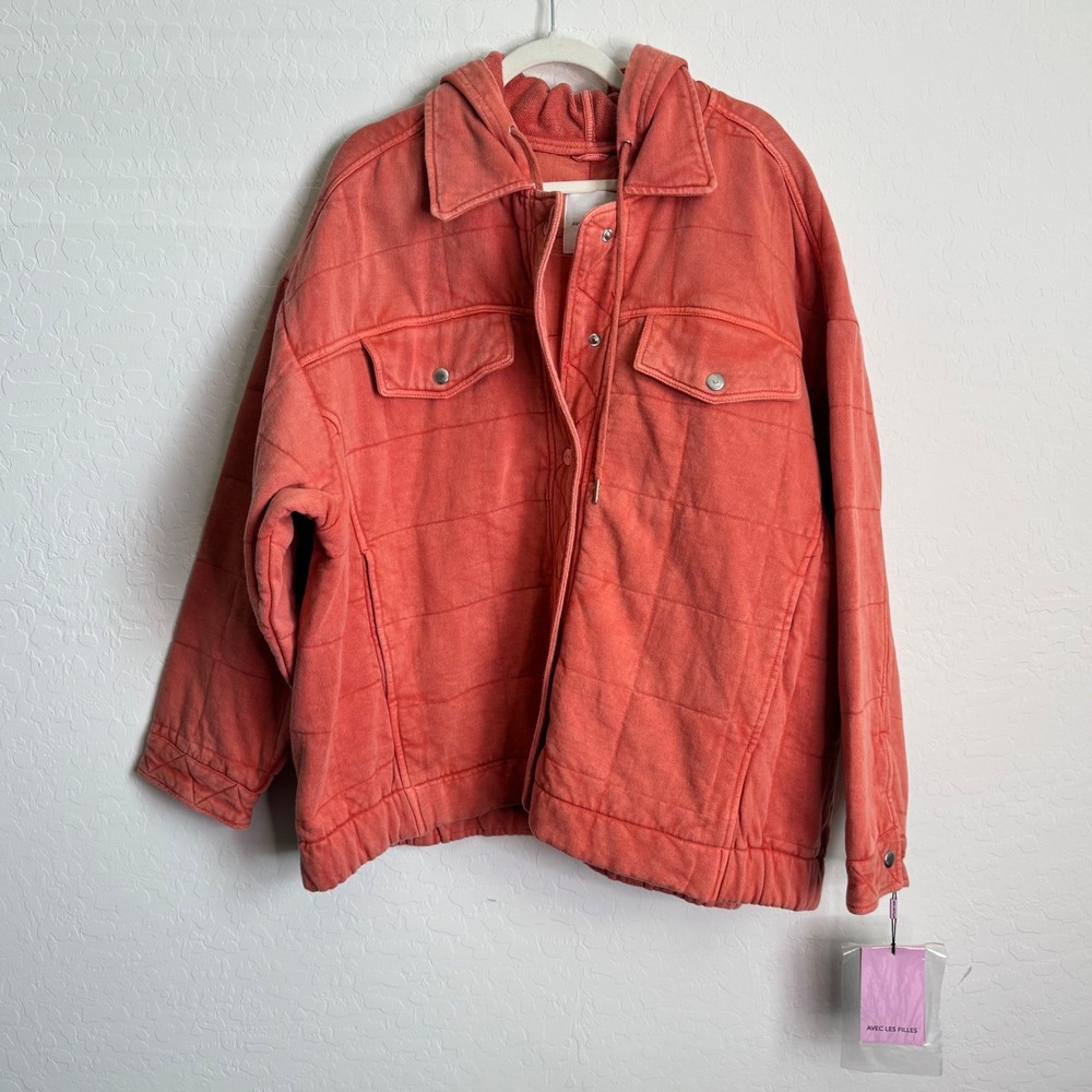 Anthropologie Avec Les Filles Coral Quilted Hooded Shacket Plus 3X NEW Boho